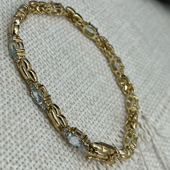 ✨ Vintage Sterling Silver & Gold-Plated Blue Gemstone Bracelet